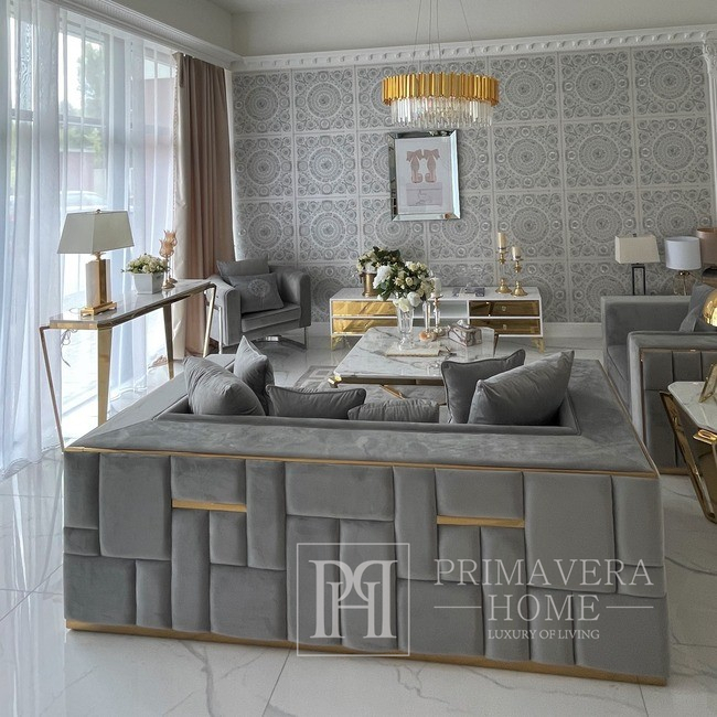 Modern, upholstered, luxury, glamor, gray, gold EMPORIO sofa