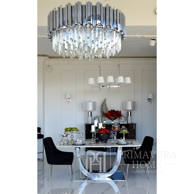 Stół glamour ekskluzywny do jadalni, nowoczesny, designerski, czarny blat, srebrny ART DECO OUTLET 240cm 