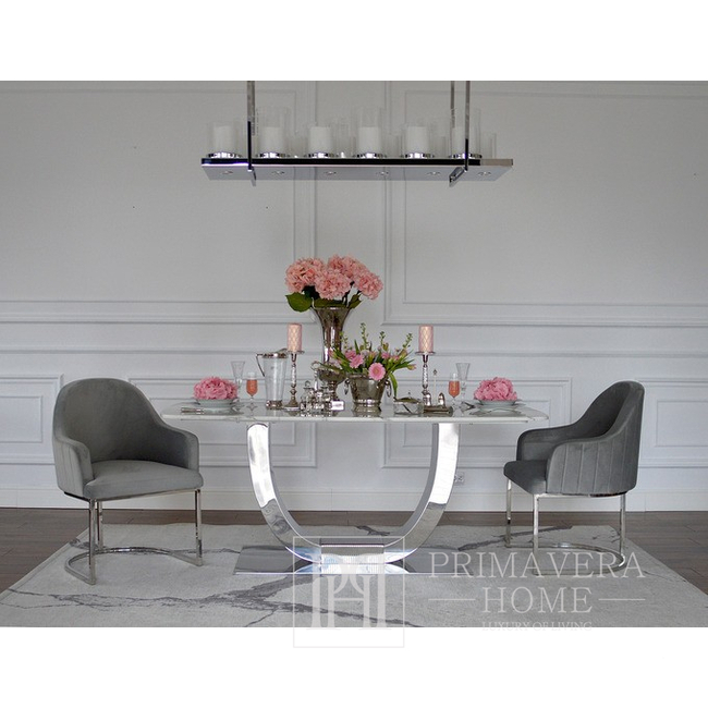 Stół glamour ekskluzywny do jadalni, nowoczesny, designerski, czarny blat, srebrny ART DECO OUTLET 240cm 