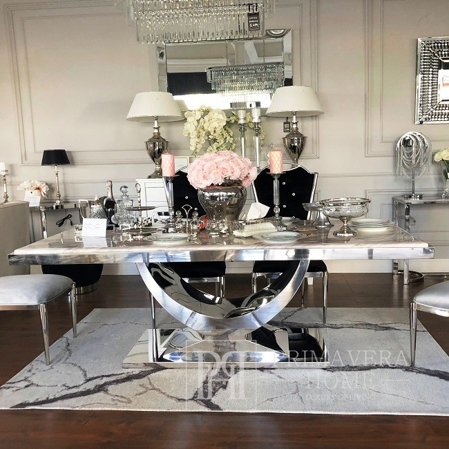 Exklusiver Glamour-Tisch für das Esszimmer, modern, Designer, Glasplatte, silber ART DECO II OUTLET