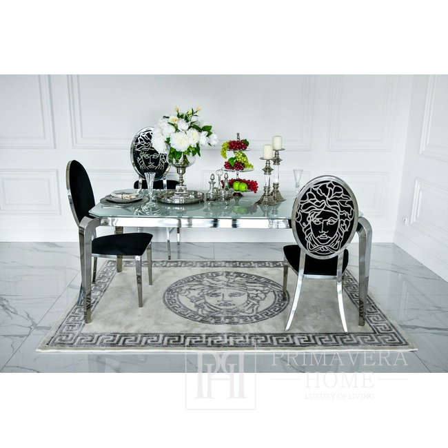 Designer carpet, with the face of a medusa, for the living room and dining room, Greek pattern, gray MEDUSA SILVER