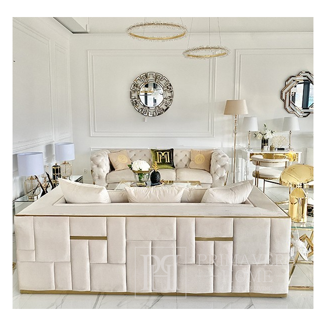 Exclusive glamor sofa 3 seater, upholstered, luxurious, designer, beige, gold EMPORIO 226cm OUTLET