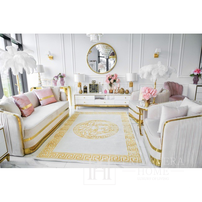 Exklusiver Teppich, mit Medusa-Gesicht, für Wohnzimmer, Esszimmer, griechisches Muster, beige, gold MEDUSA GOLD 