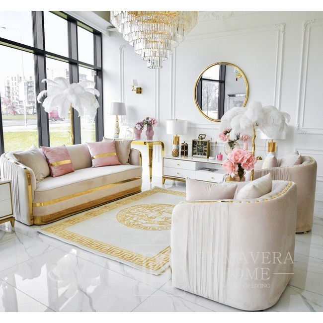 Fotel glamour nowoczesny luksusowy plisowany do salonu, jadalni złoty beżowy MADONNA
