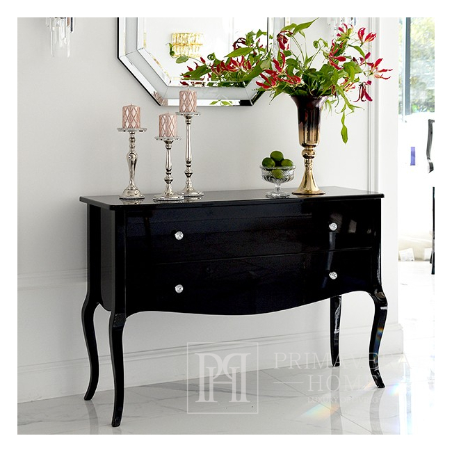 Glamor chest of drawers black high gloss, bent legs, luxurious, stylish 120cm ELENA GLAMOR OUTLET