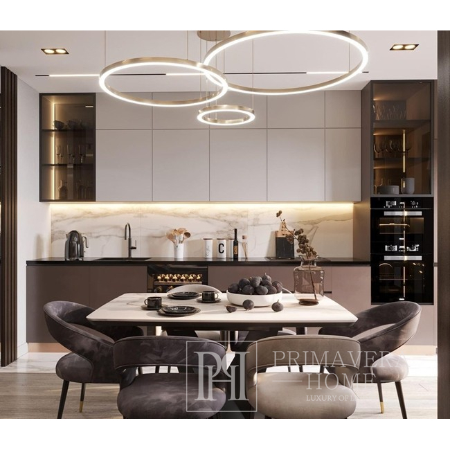 LED glamor lamp round with gloss ring adjustable, modern, loft gold for the living room GALASSIA ring 80cm
