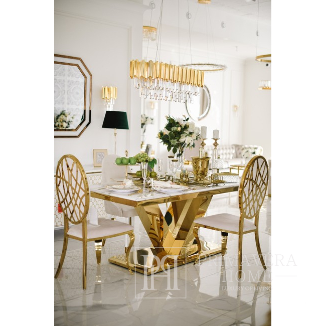 Luxurious dining chair, steel, modern, beige, gold AZURO