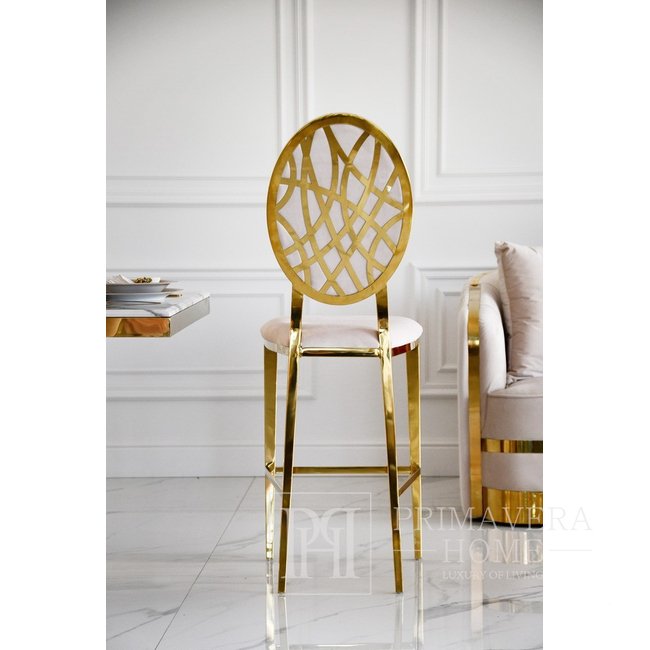 Luxurious island stool, glamor in velvet fabric beige gold AZURO OUTLET 