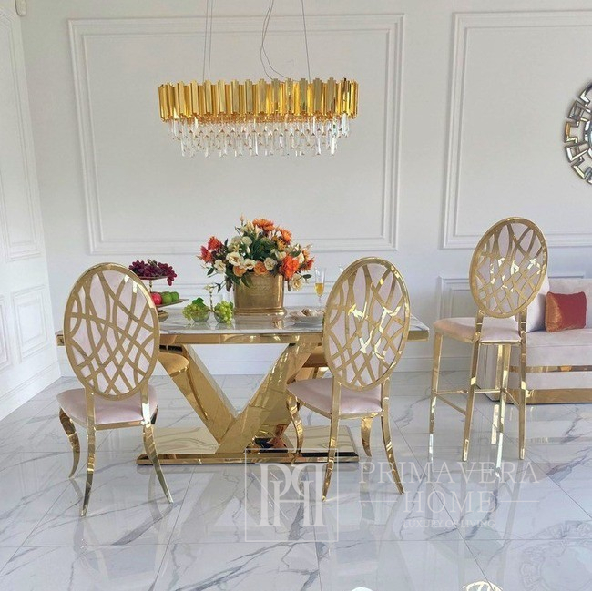 Luxuriöser Inselhocker, glamourös aus beige-goldenem Samtstoff von AZURO OUTLET 