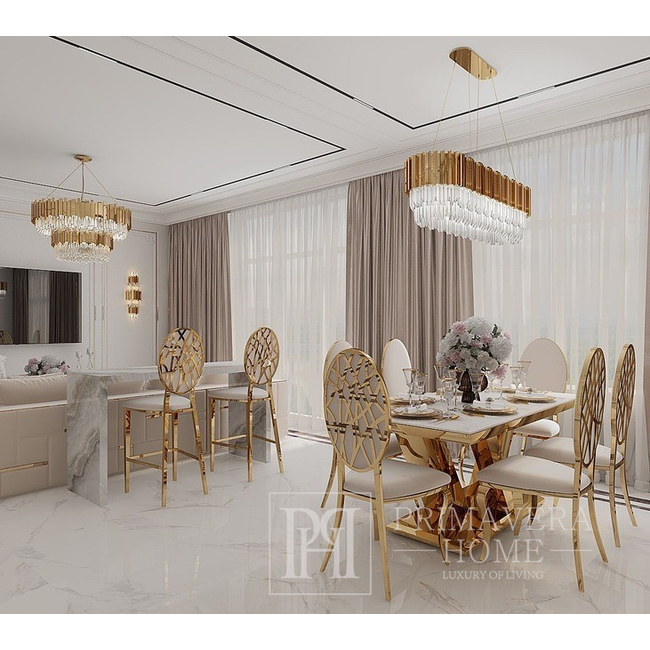 Luxuriöser Inselhocker, glamourös aus beige-goldenem Samtstoff von AZURO OUTLET 
