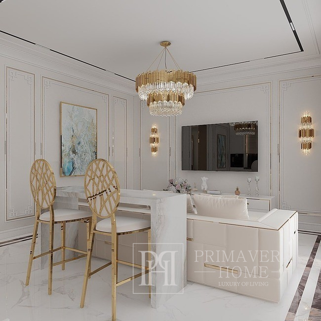 Luxurious island stool, glamor in velvet fabric beige gold AZURO OUTLET