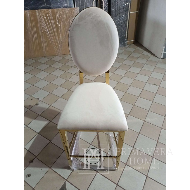Luxurious island stool, glamor in velvet fabric beige gold AZURO OUTLET 