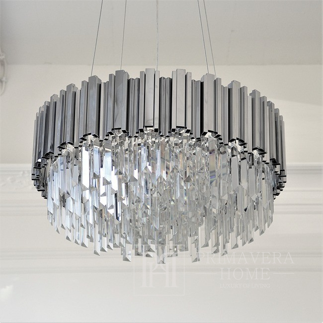 Żyrandol glamour EMPIRE 60cm kryształowy okrągły lampa wisząca srebrny OŚWIETLENIE