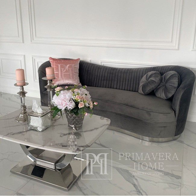 Šiuolaikinė sofa, skirta svetainei, klostuota, klasikinė, glamūrinė, pilka DONNA 