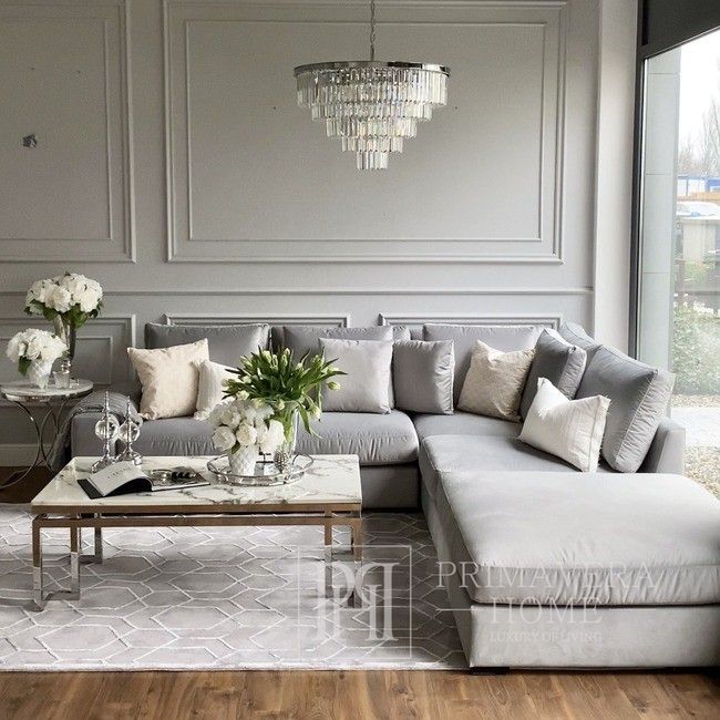 FIGARO Modern style grey Italian corner sofa with natural goose down and feathers