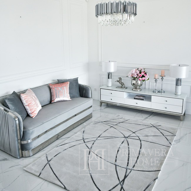 Moderner Designerteppich für das Wohnzimmer, für das Schlafzimmer, Glamour, Grau, STREIFEN SILBER 