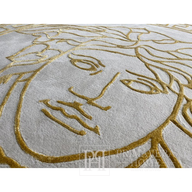 Runder Teppich mit Medusa-Gesicht für Wohnzimmer, Esszimmer, griechisches Muster, beige, gold MEDUSA GOLD 180 cm 