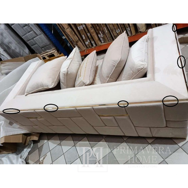 Exclusive glamor sofa 3 seater, upholstered, luxurious, designer, beige, gold EMPORIO 226cm OUTLET