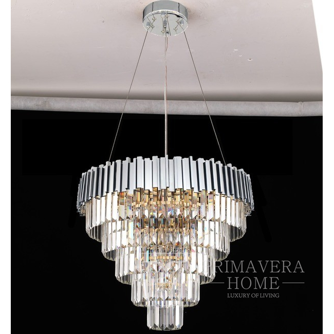 Żyrandol glamour wiszący, ekskluzywna lampa kryształowa, okrągła, srebrny ROYAL Lighting