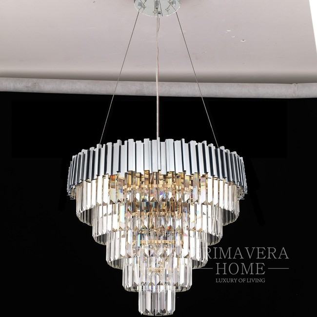 Żyrandol glamour wiszący, ekskluzywna lampa kryształowa, okrągła, srebrny ROYAL Lighting