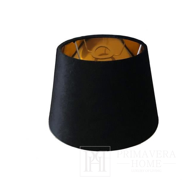 Abażur czarny do lampy stołowej glamour okrągły stożkowy welurowy ze złotym wykończeniem 35 cm 