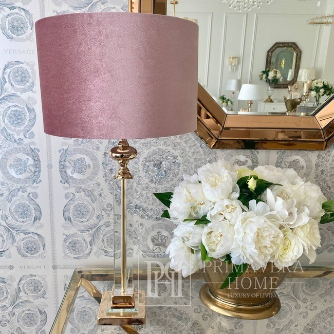 Abażur do lampy stołowej różowy welurowy glamour cylinder 45cm