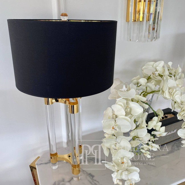Lampa stołowa glamour, nowoczesna, designerska art deco, nowojorska, transparentna złota SERENA
