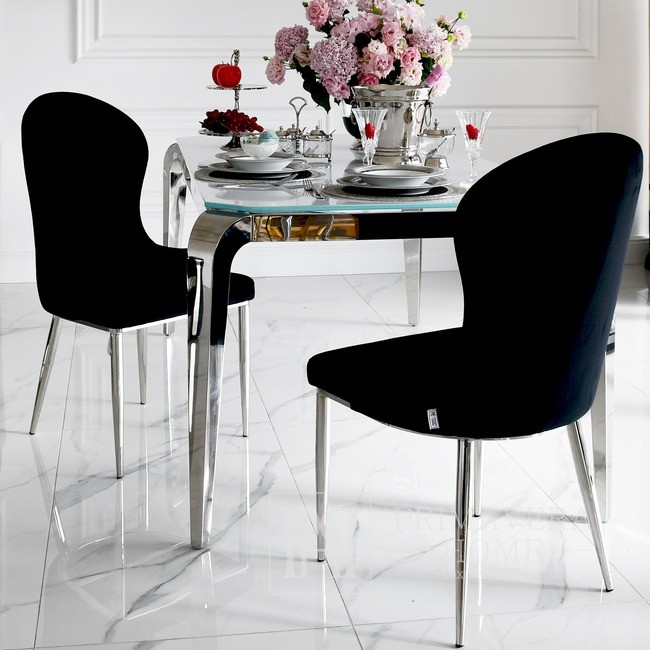 Krzesło glamour do jadalni, stalowe proste nogi, wygodne, nowoczesne, ekskluzywne, czarne, srebrne, złote LOUIS