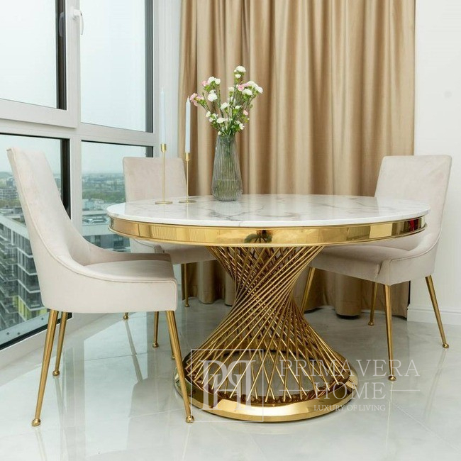 Krzesło glamour klasyczne tapicerowane, stalowe, nowoczesne, do jadalni, złoty, boucle MODERN