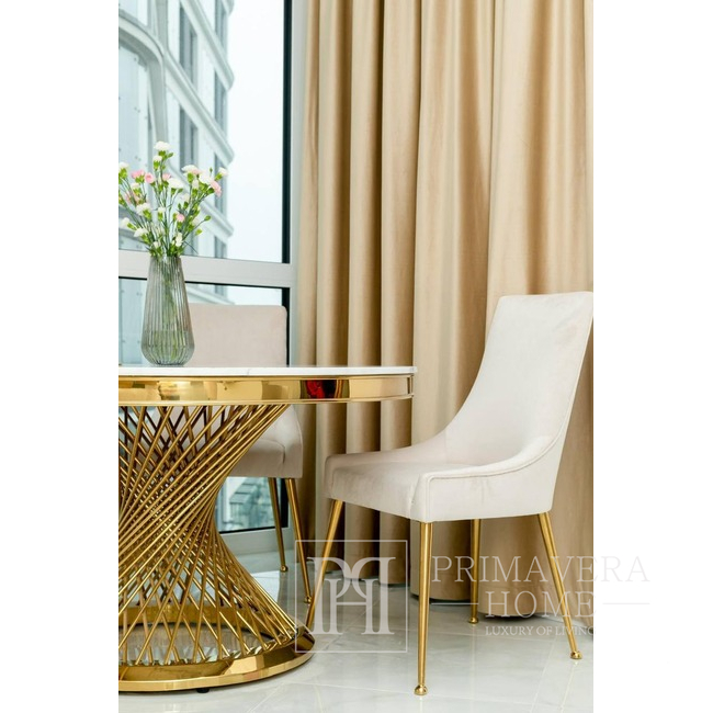 Krzesło glamour klasyczne tapicerowane, stalowe, nowoczesne, do jadalni, złoty, boucle MODERN