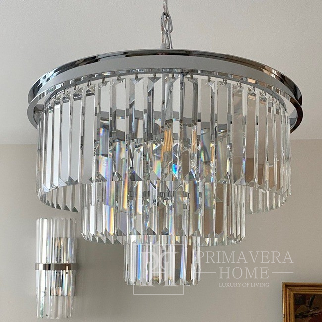 Żyrandol GLAMOUR 50 cm kryształowy, okrągły, nowoczesny, lampa wisząca, srebrny