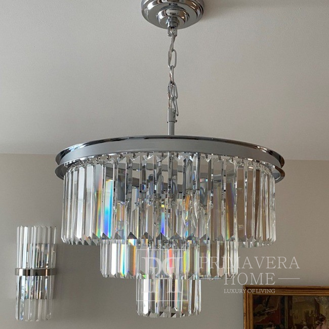 Żyrandol GLAMOUR 50 cm kryształowy, okrągły, nowoczesny, lampa wisząca, srebrny