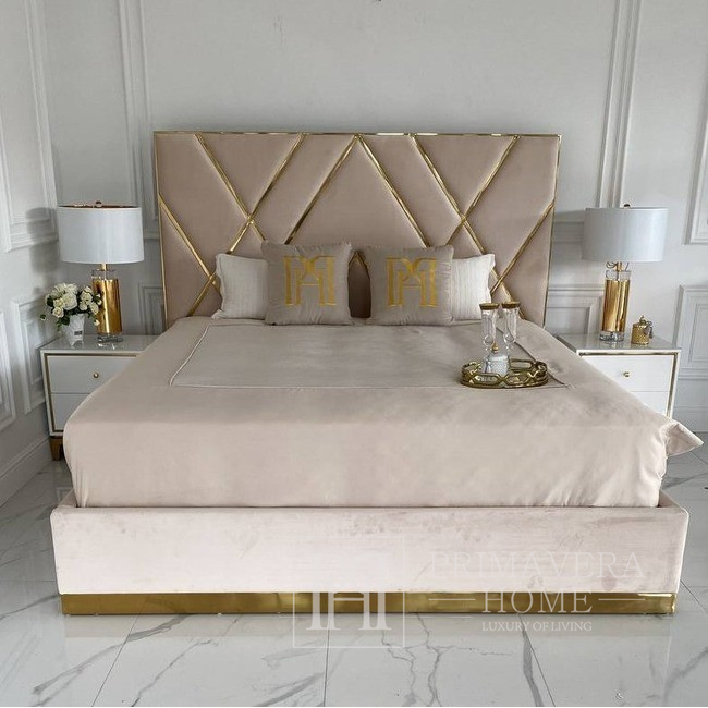 Upholstered glamor bed, modern, with a gold slat, beige 180x200cm IMPERIAL