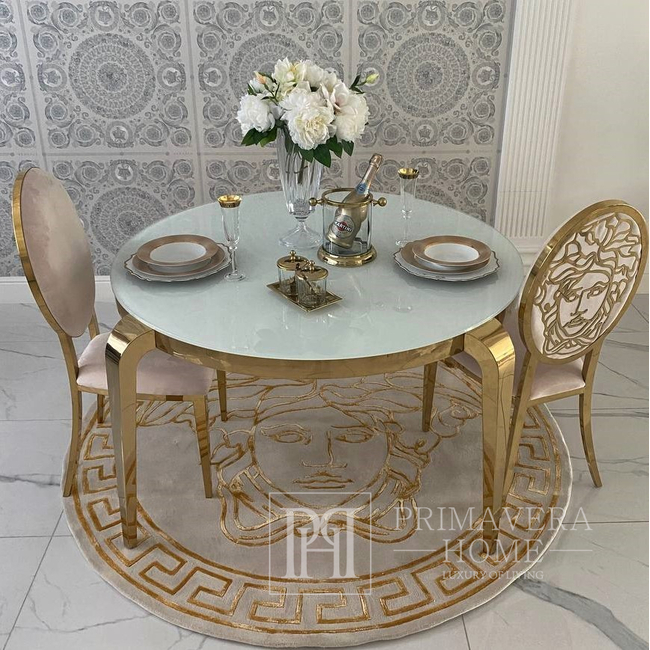 Okrągły dywan z twarzą medusy, do salonu, do jadalni, grecki wzór, beżowy, złoty MEDUSA GOLD 180cm