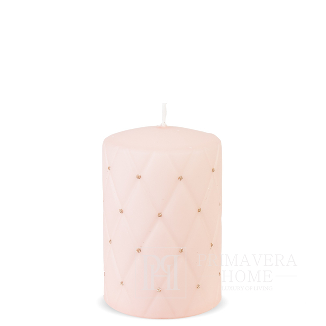 Quilted candle, pink matt, with gold particles S 