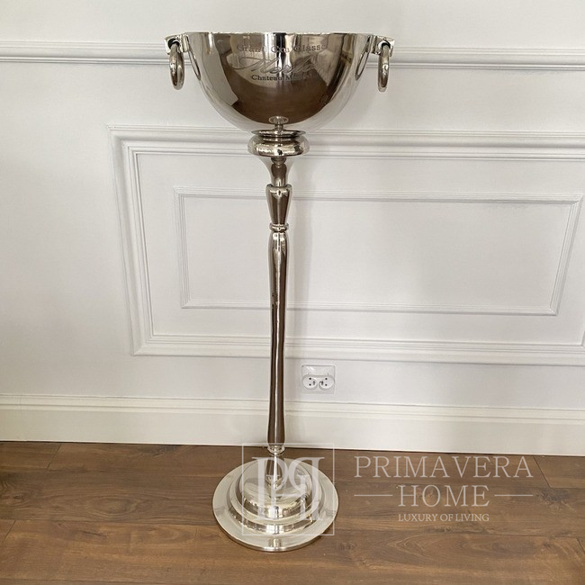 Floor cooler for champagne, silver, on a leg, bowl with handles, steel, XL 