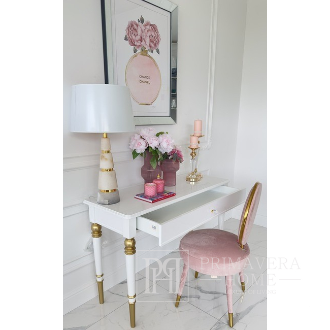 Krzesło glamour, designerskie, tapicerowane, do toaletki , jadalni, salonu, różowo - złote PINK