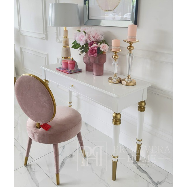 Krzesło glamour, designerskie, tapicerowane, do toaletki , jadalni, salonu, różowo - złote PINK 