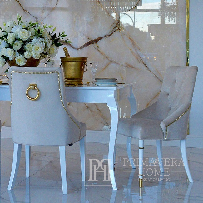 Krzesło glamour ekskluzywne do jadalni, pikowane, z kołatką, nowojorskie, drewniany stelaż, nowoczesne, złote PRINCE