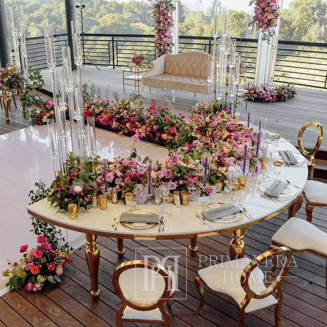 Išskirtinis pokylių stalas vestuvių salei, vestuvėms, aukso spalvos baltas stalas viešbučiui, restoranui 