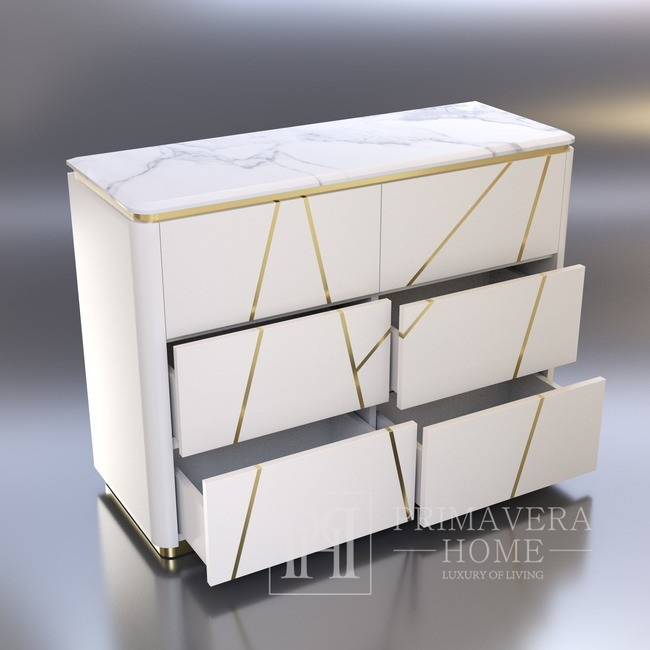 Glamour-Kommode lackiert, modern, Designer, Weiß und Gold AVENUE 120 cm 