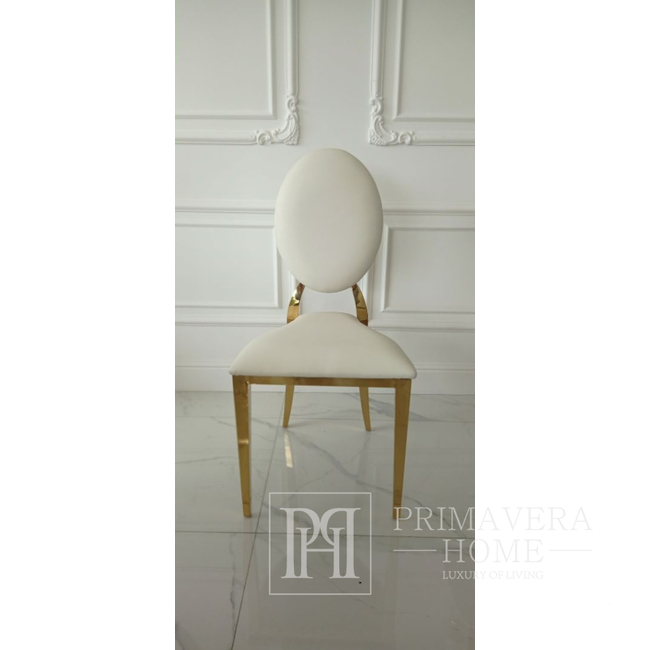 Ekskluzywne krzesło na salę weselną, na ślub złote białe glamour, wygodne, bankietowe do hotelu, restauracji RING