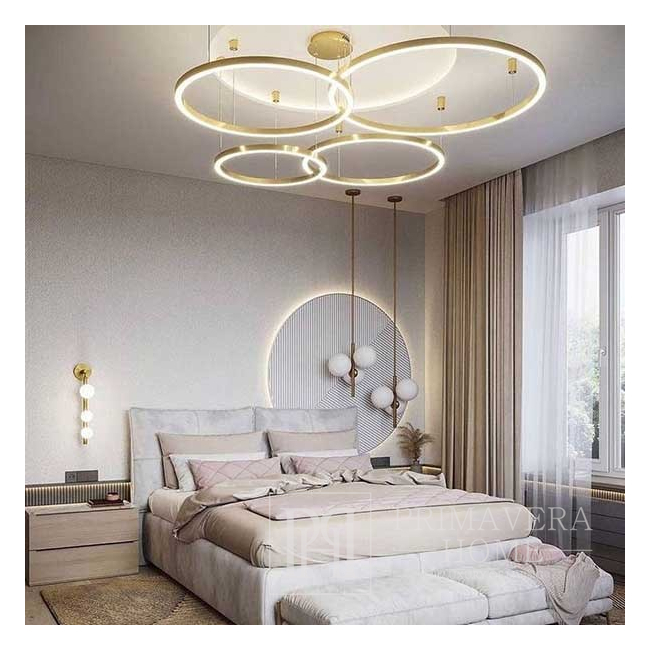 Round LED glamor lamp with glossy rings, adjustable, modern, loft gold GALASSIA 