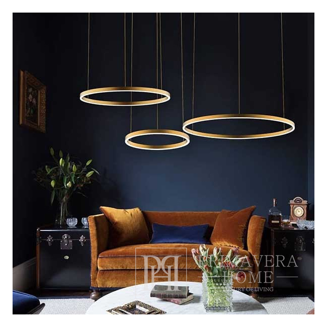 Apvali LED glamour lempa su blizgiais žiedais, reguliuojama, moderni, palėpės auksinė GALASSIA 