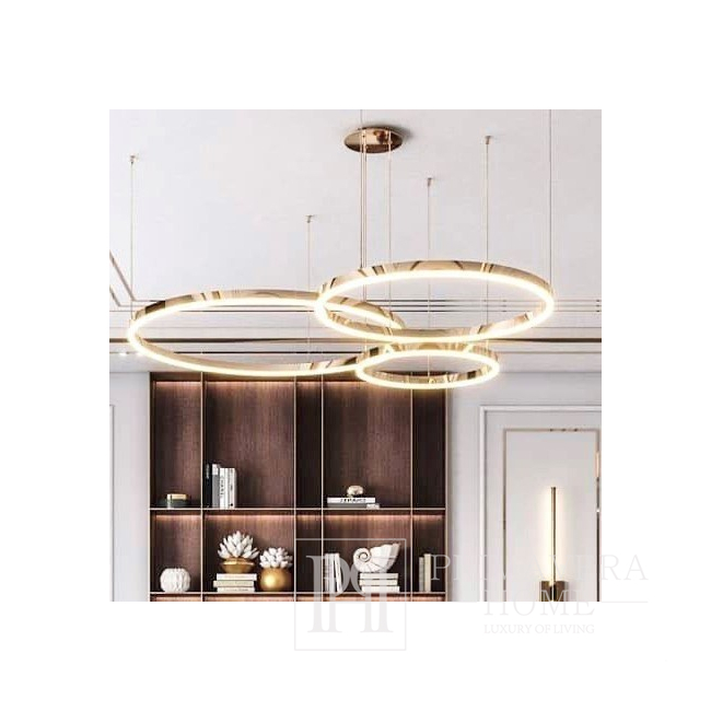 Apvali LED glamour lempa su blizgiais žiedais, reguliuojama, moderni, palėpės auksinė GALASSIA 