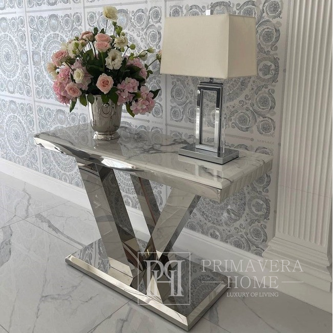 Luxurious table lamp, modern, art deco, New York, transparent silver VALENTINO
