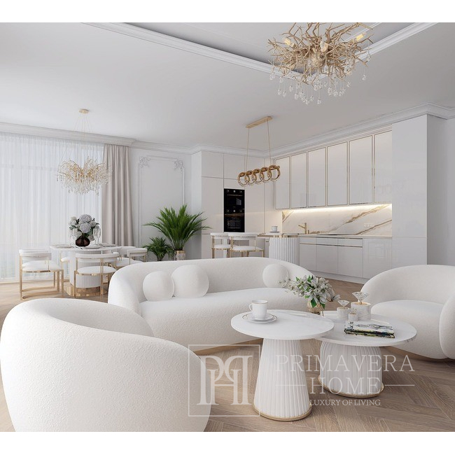 Halbrundes Sofa im modernen Design für Wohnzimmer, beige Bouclé MIAMI 210 cm 