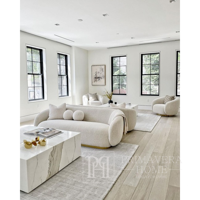 Halbrundes Sofa im modernen Design für Wohnzimmer, beige Bouclé MIAMI 210 cm 