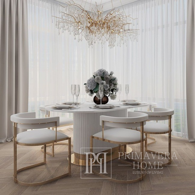 Ekskluzywny stół glamour do jadalni, nowoczesny, designerski, biały, złoty ROYAL 