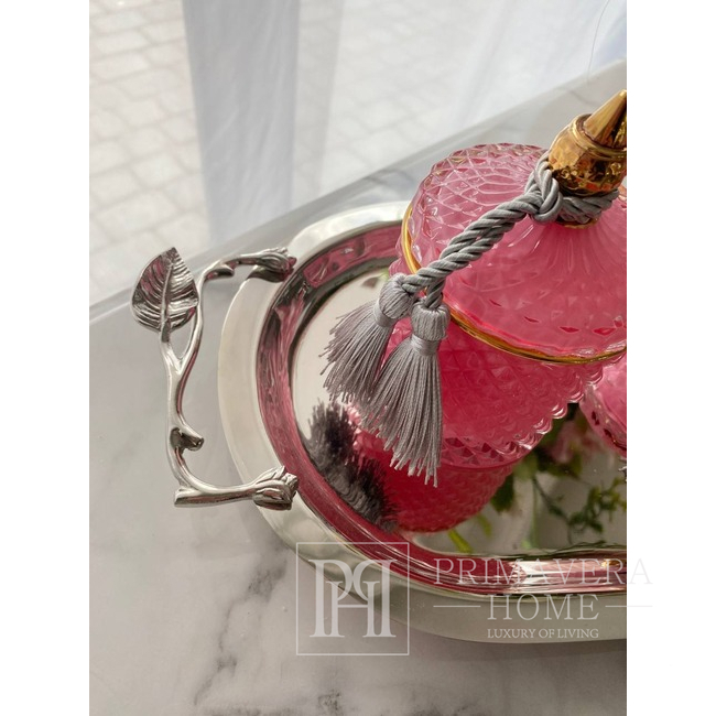 Modern, oblong silver glamor tray with high-gloss handles 